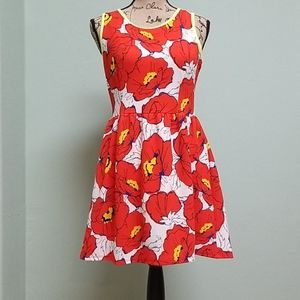 RED POPPIES KEYHOLE BACK DRESS